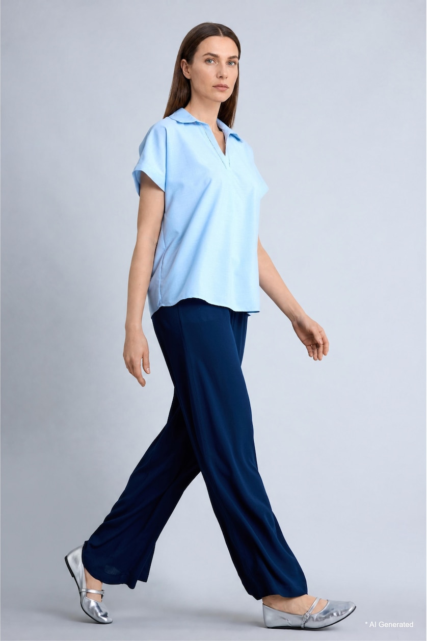 FEMME Marin Pantalon culotte large en viscose bleu marine à texture froissée