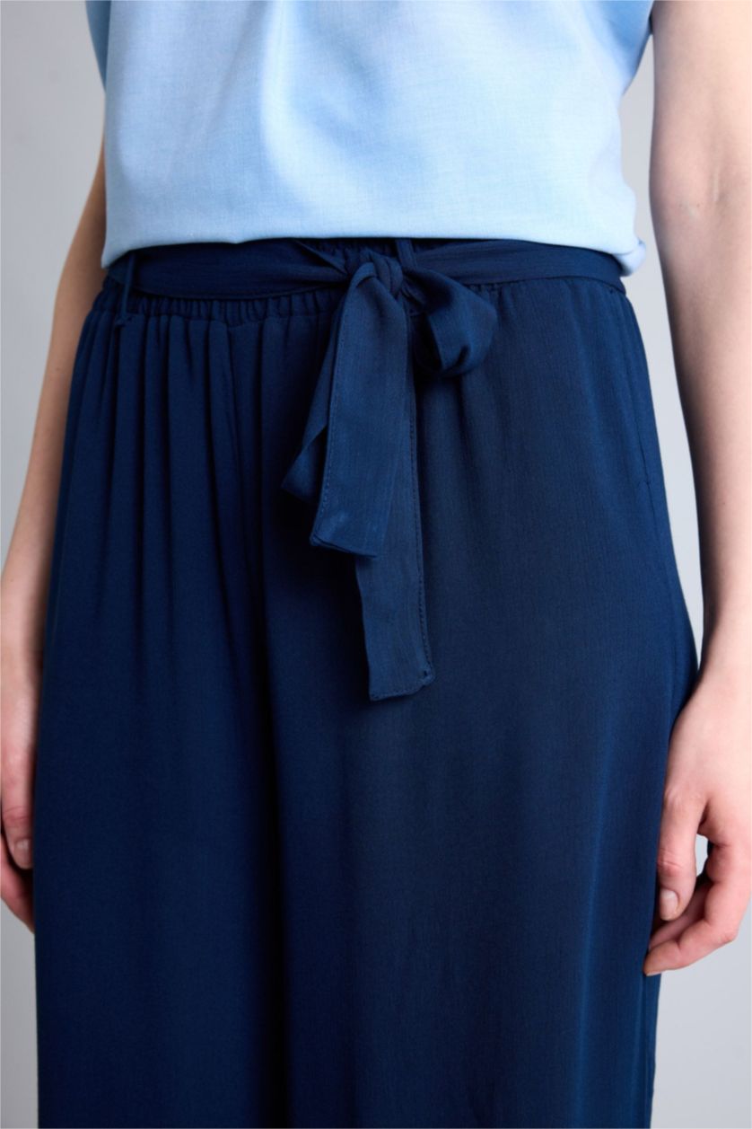 Kadın Lacivert Culotte Kırışık Dokulu Pantolon