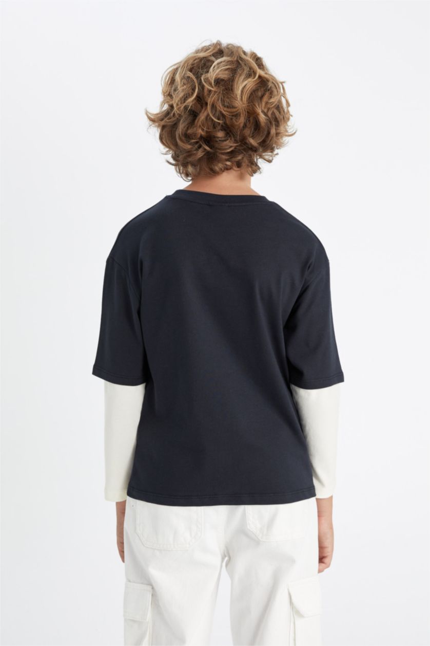 أولادي أنثرا تيشيرت اولادي كم طويل بطبعة حروف قصة عادية