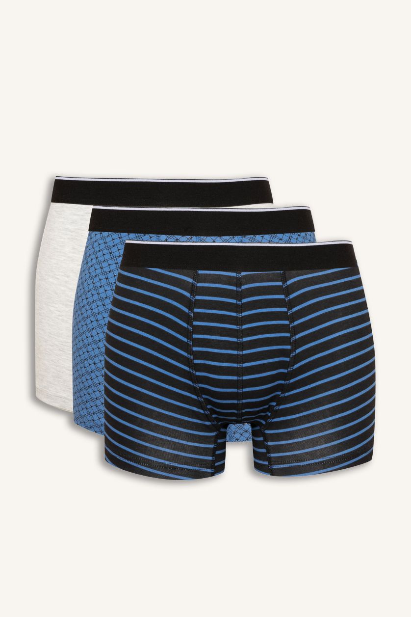 Erkek Siyah Regular Fıt Çizgili 3'lü Boxer