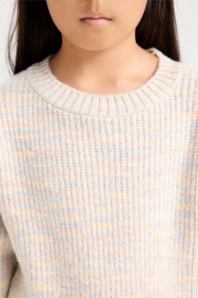 Kız Çocuk - Genç Kız Pembe Oversize Geniş Kalıp Bisiklet Yaka Triko Kazak Kız Çocuk