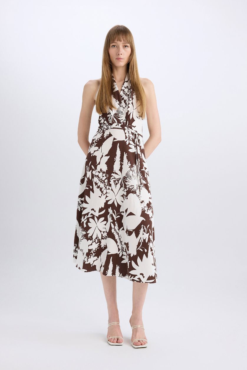 Woman Brown Linen Blend Sleeveless Maxi Dress