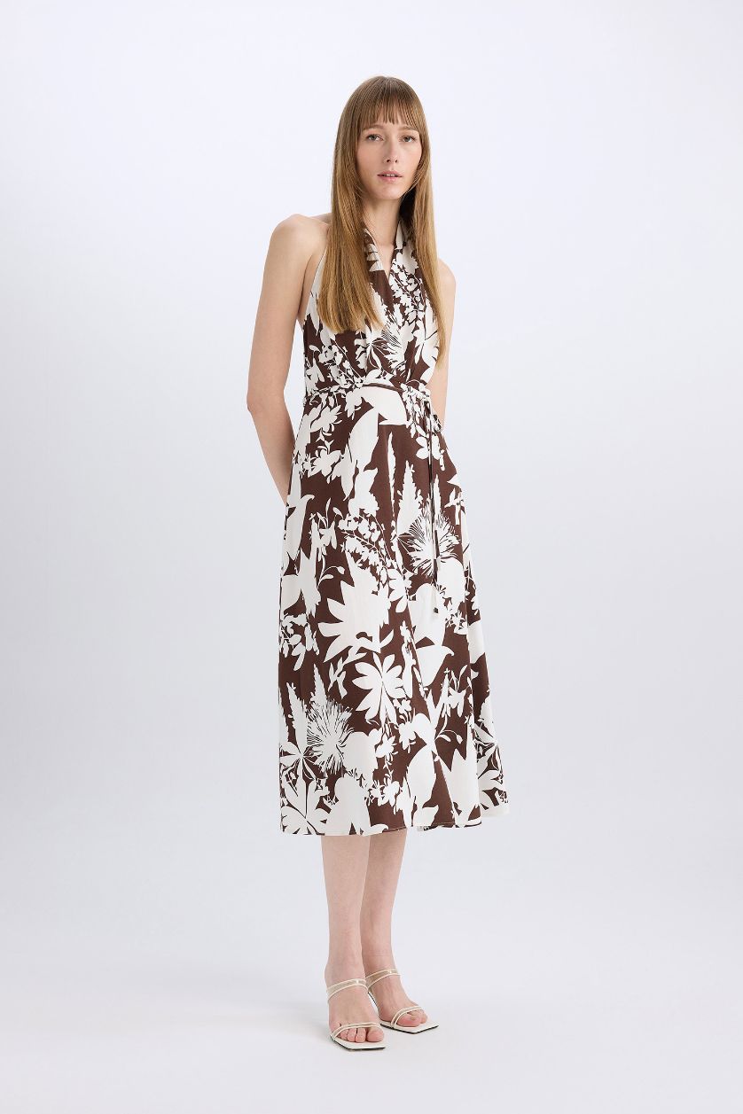 Woman Brown Linen Blend Sleeveless Maxi Dress