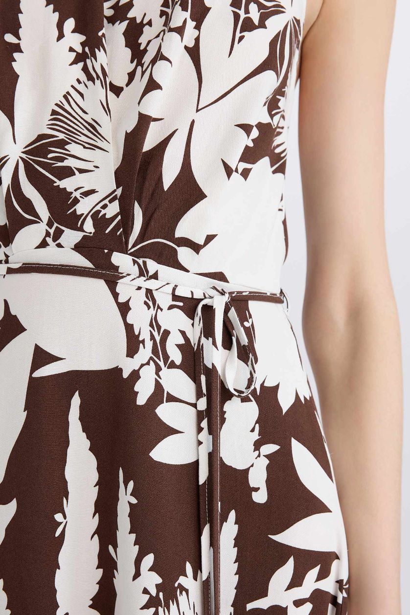 Woman Brown Linen Blend Sleeveless Maxi Dress