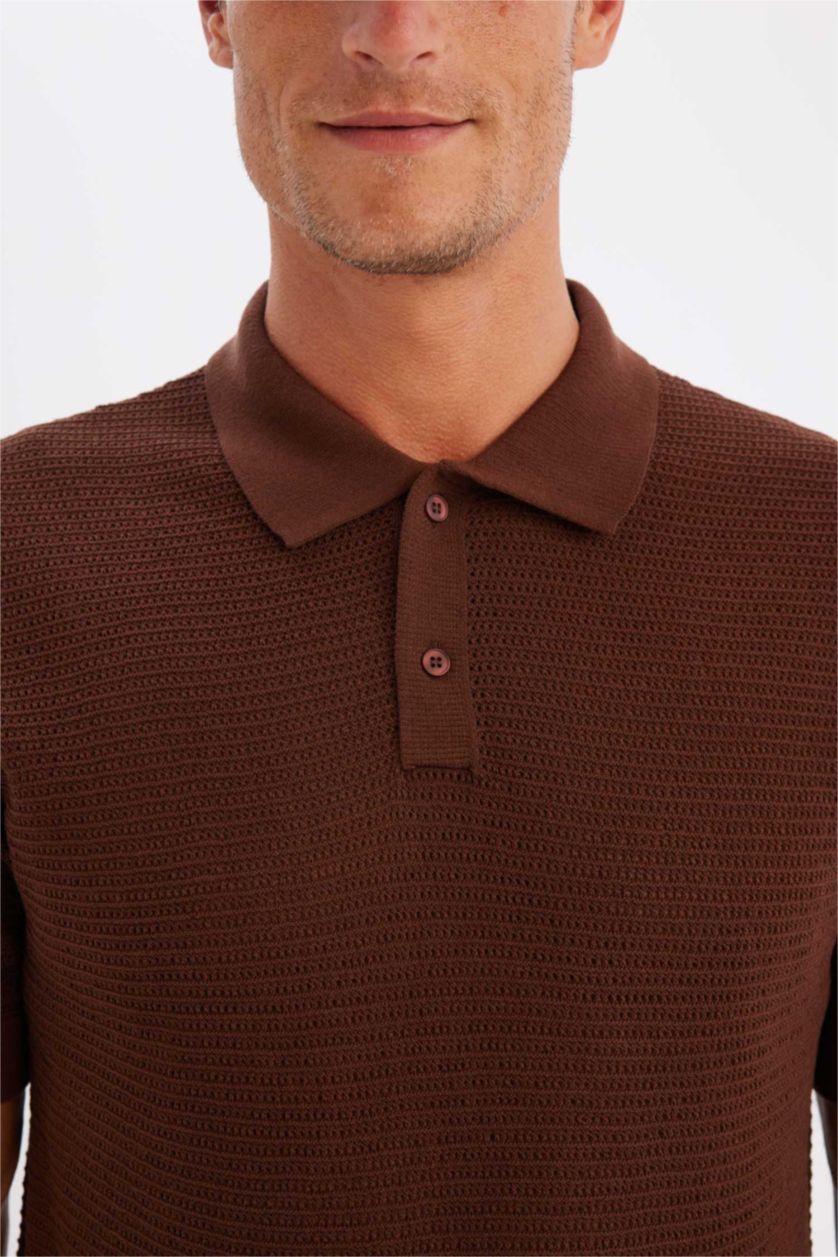HOMME Marron Polo à manches courtes Tricot Coupe standard