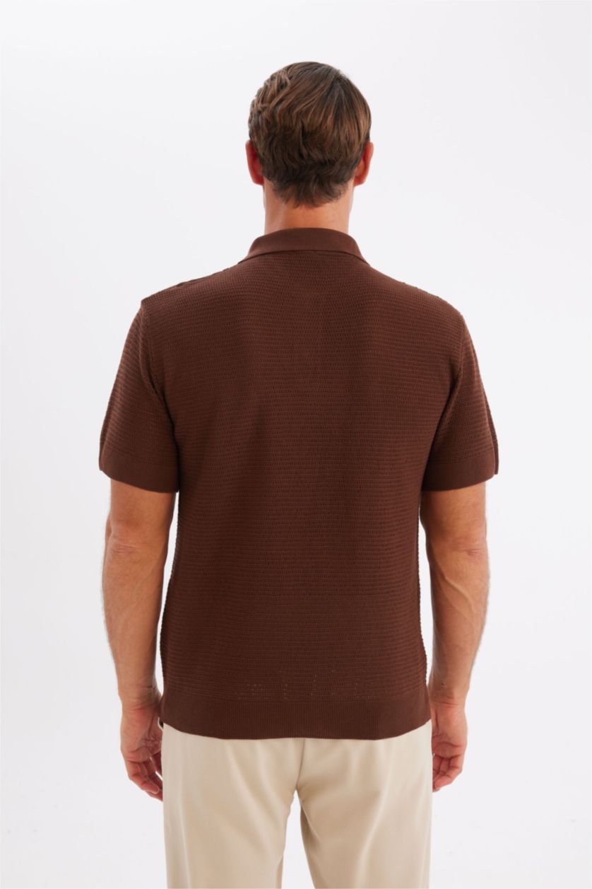 HOMME Marron Polo à manches courtes Tricot Coupe standard