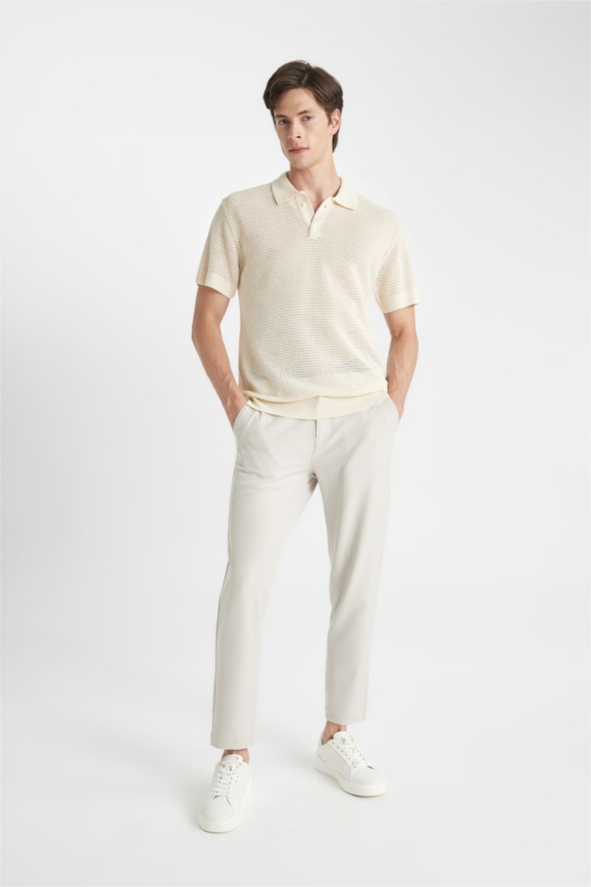 MAN Ecru Standard Fit Polo Collar Knitwear Polo T-Shirt