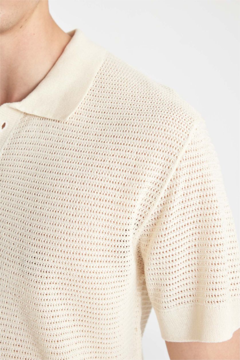 MAN Ecru Standard Fit Polo Collar Knitwear Polo T-Shirt