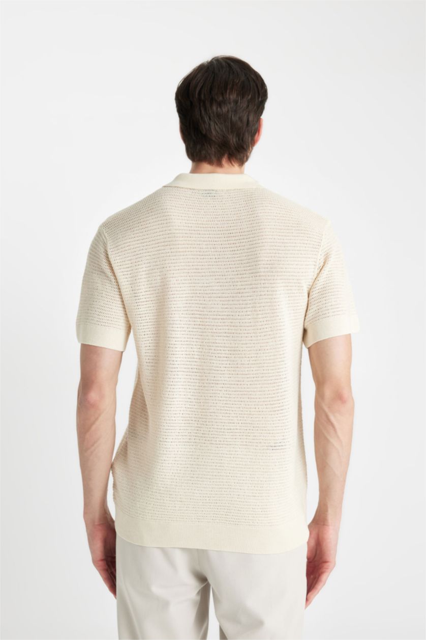 MAN Ecru Standard Fit Polo Collar Knitwear Polo T-Shirt
