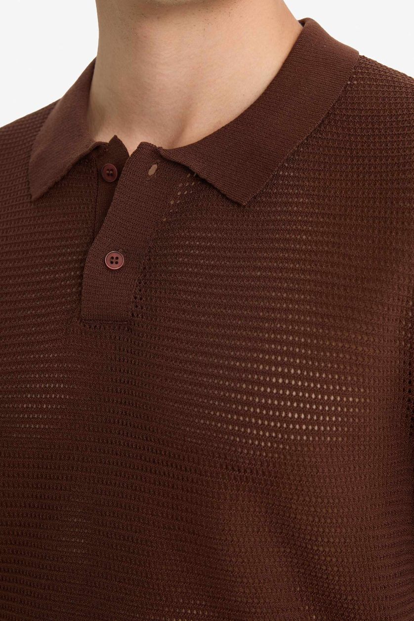 Erkek Kahve Standart Fit Polo Yaka Triko Kısa Kollu Tişört