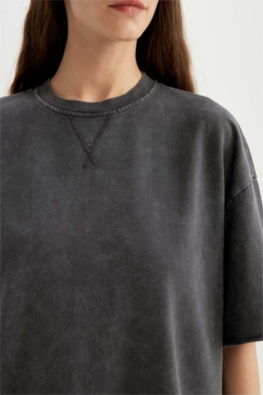 نساء أنثرا تيشيرت نص كم قماش رقيق قصة مريحة بتأثير باهت