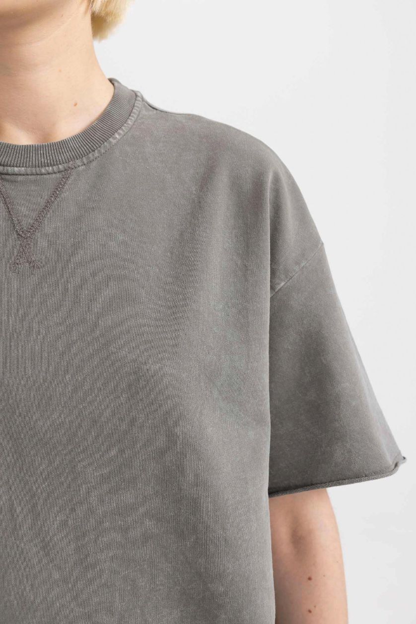 WOMAN Khaki Relax Fit Crew Neck Faded Effect Short Sleeve T-Shirt