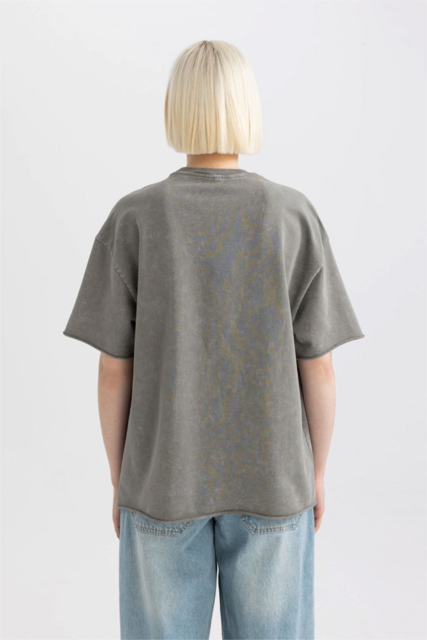 WOMAN Khaki Relax Fit Crew Neck Faded Effect Short Sleeve T-Shirt