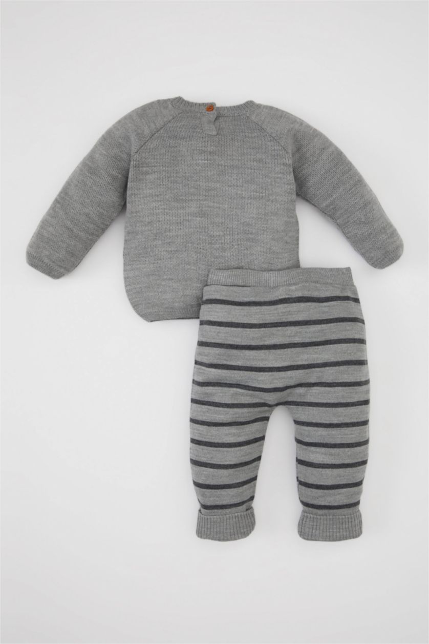 BABY GIRL Light Grey Baby Boy Knitted Pullover Striped Knitted Bottom 2 Piece Set