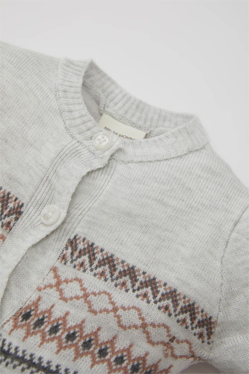 Erkek Bebek Açık Gri 2'li Takım Düğmeli Uzun Kollu Tulum Bere Erkek Bebek Yenidoğan