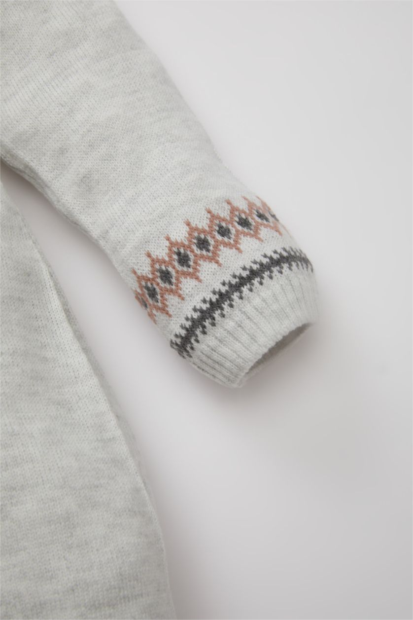 Erkek Bebek Açık Gri 2'li Takım Düğmeli Uzun Kollu Tulum Bere Erkek Bebek Yenidoğan