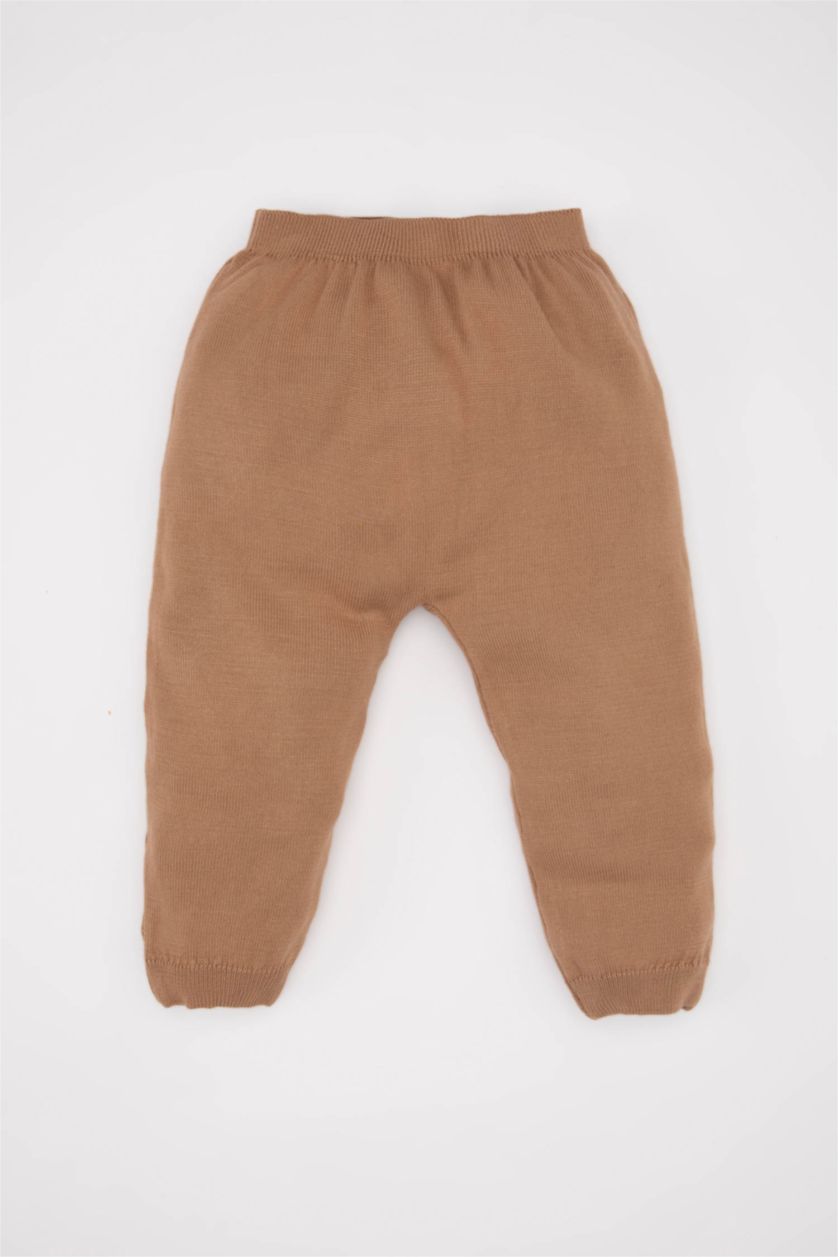 Erkek Bebek Açık Kahve Erkek Bebek 2'li Takım Ayıcık Desenli Triko Kazak Beli Lastikli Triko Alt