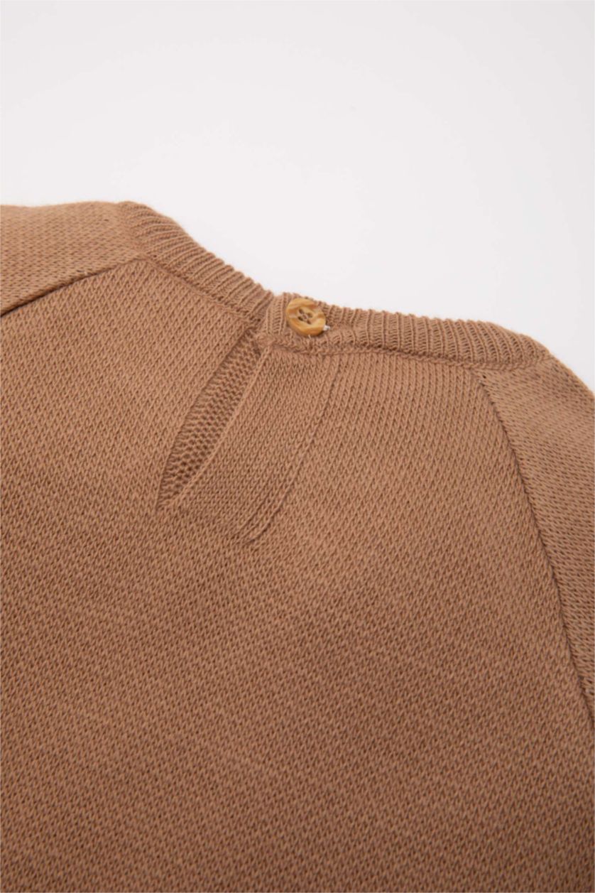 Erkek Bebek Açık Kahve Erkek Bebek 2'li Takım Ayıcık Desenli Triko Kazak Beli Lastikli Triko Alt