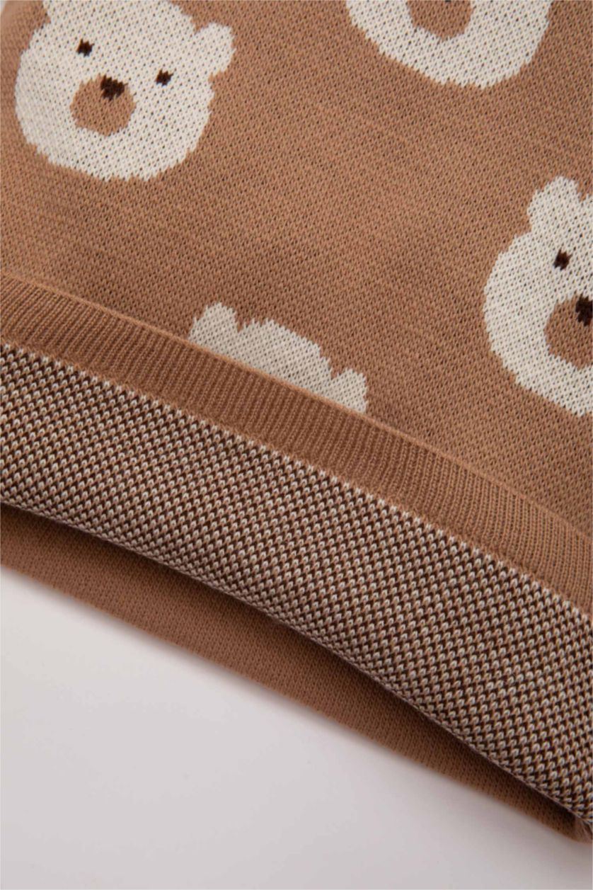 Erkek Bebek Açık Kahve Erkek Bebek 2'li Takım Ayıcık Desenli Triko Kazak Beli Lastikli Triko Alt