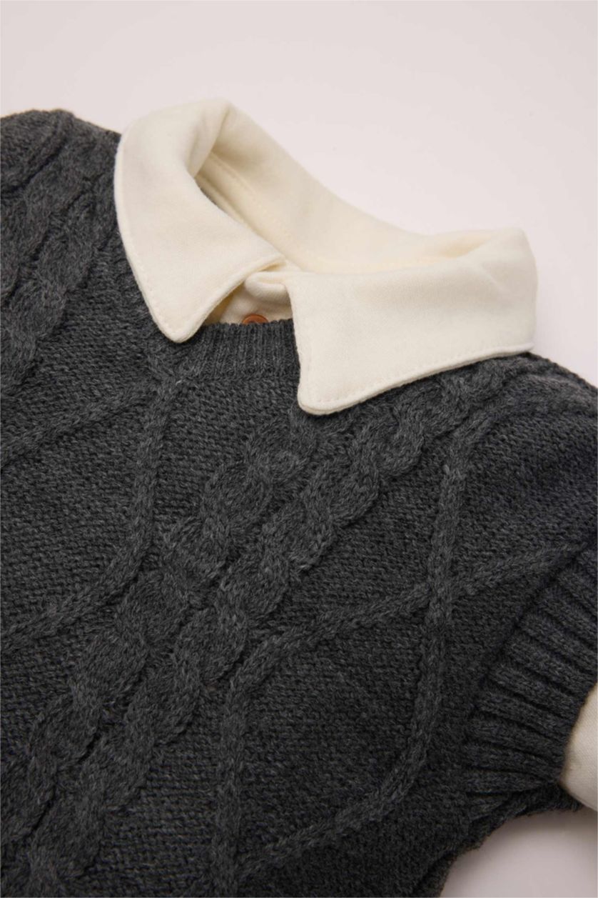 BABY GIRL Grey Baby Boy Buttoned Snap Body Patterned Pullover Bottom 3 Piece Set