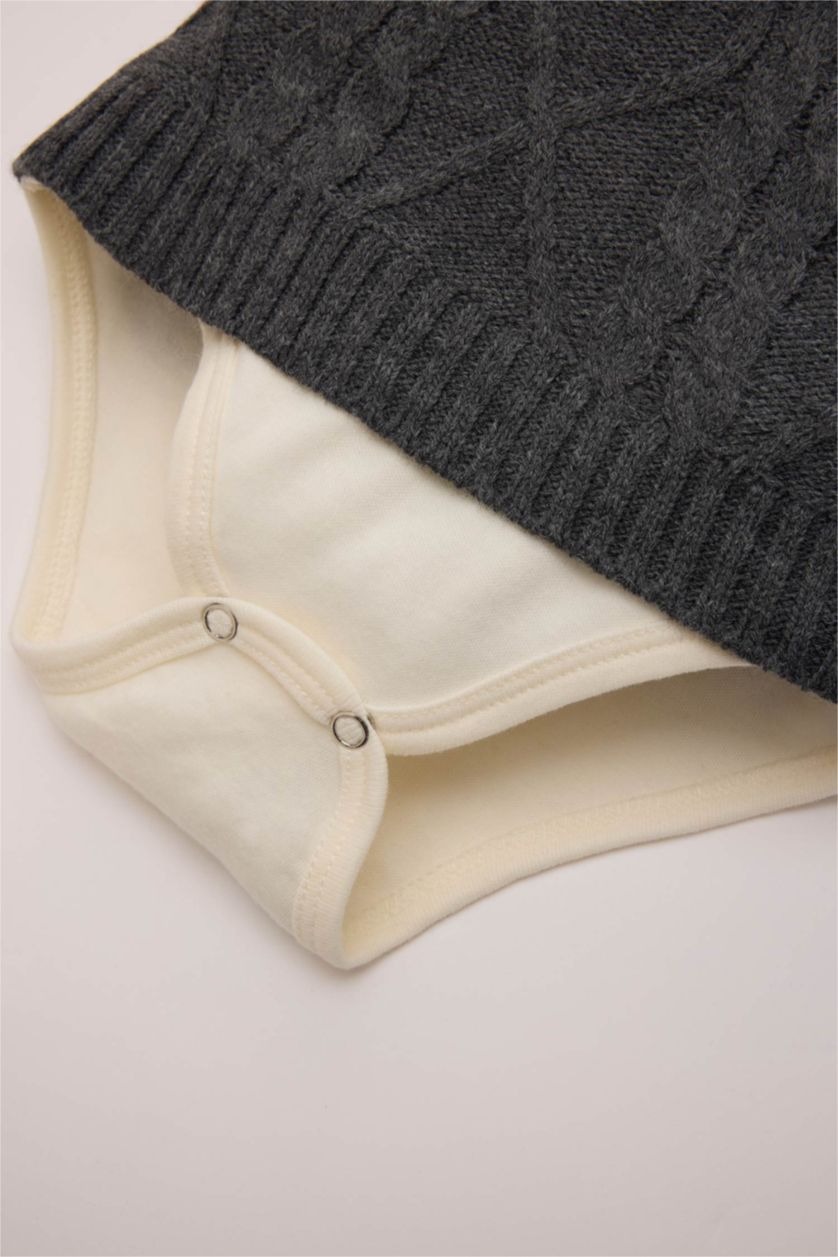 BABY GIRL Grey Baby Boy Buttoned Snap Body Patterned Pullover Bottom 3 Piece Set