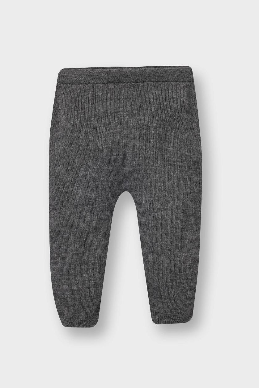 Erkek Bebek Gri 3'lü Takım Triko Yelek Uzun Kollu Çıtçıtlı Body Pantolon Erkek Bebek