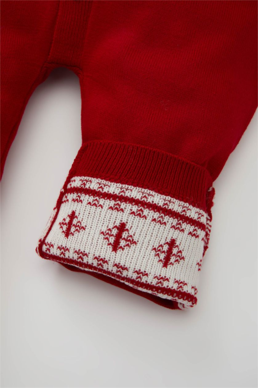 Erkek Bebek Kırmızı Yılbaşı Temalı Uzun Kollu Çıtçıtlı Triko Tulum Erkek Bebek Yenidoğan