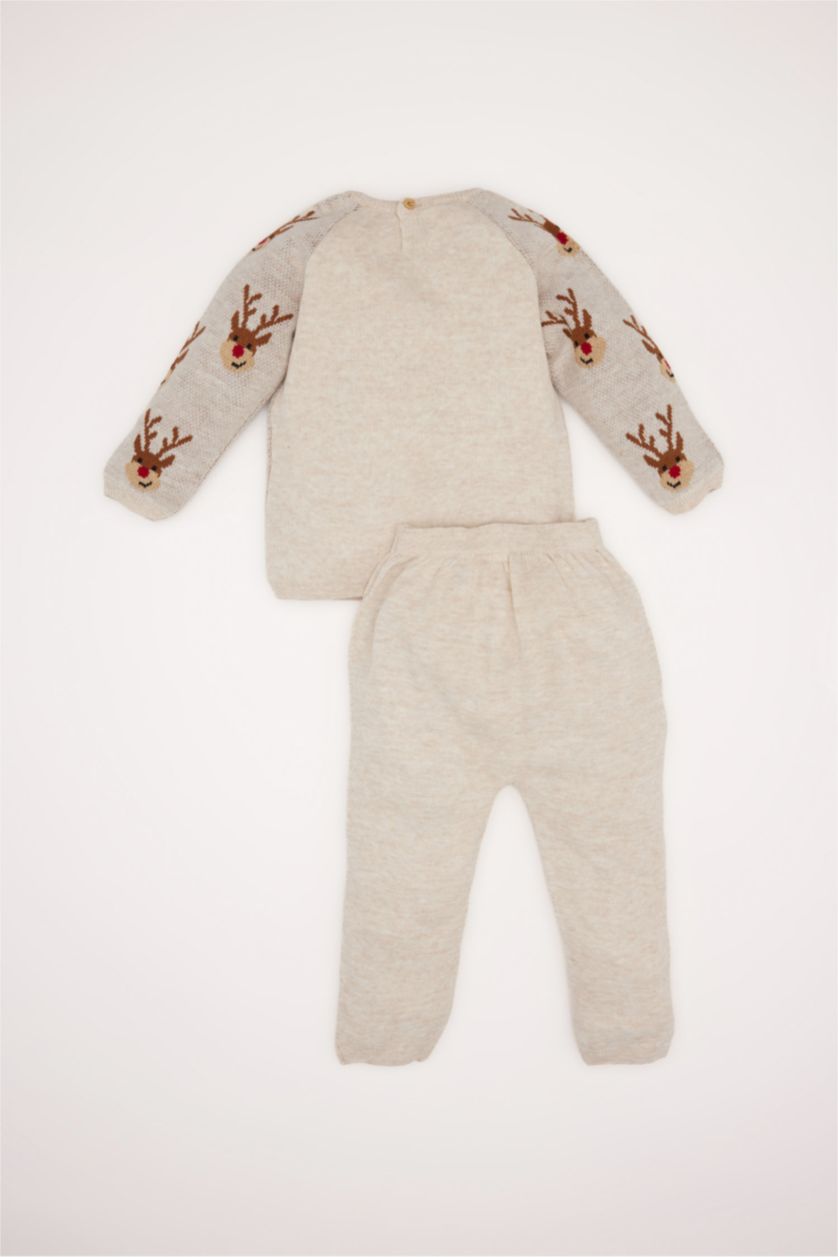 BABY GIRL Beige طقم تريكو قصة عادية