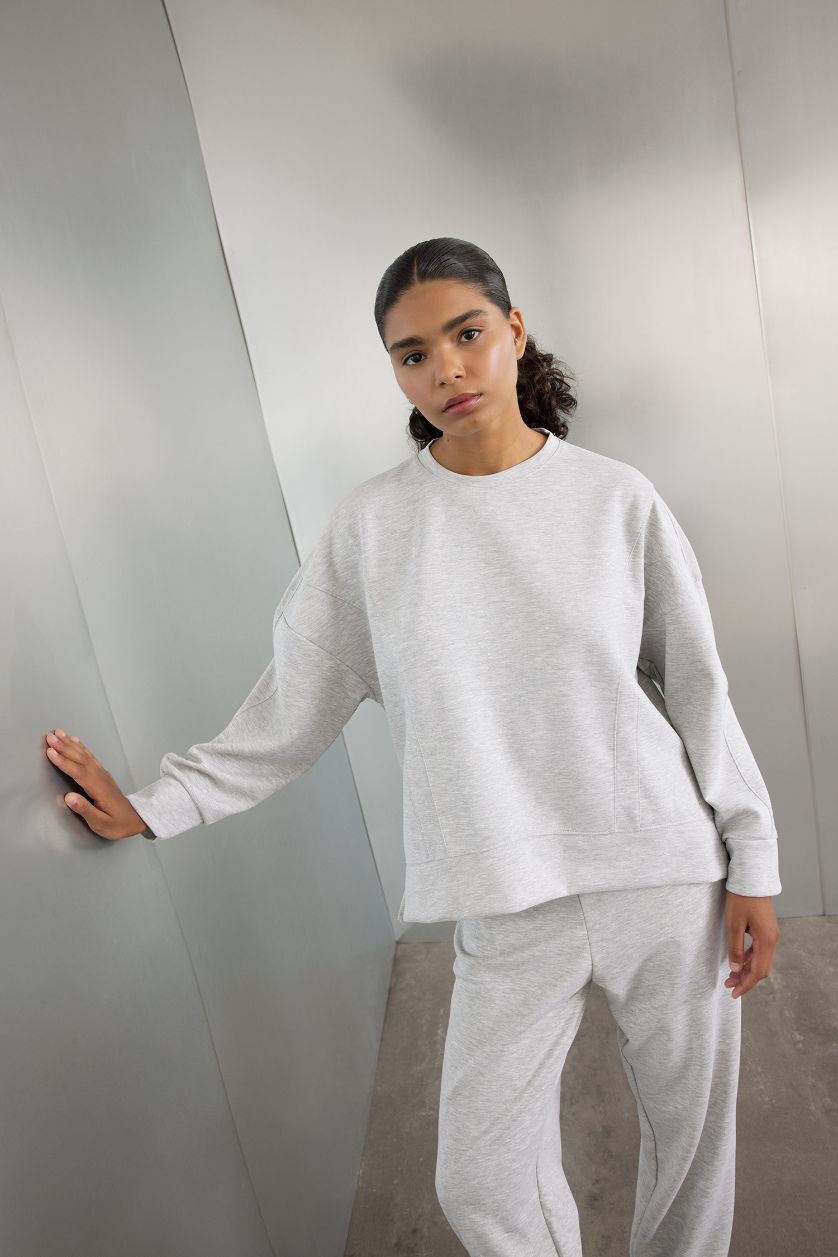 Kadın Gri Melanj Bisiklet Yaka Skuba Dalgıç Kumaş Sporcu Sweatshirt