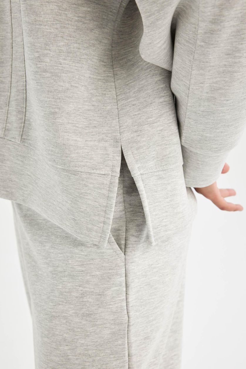 Kadın Gri Melanj Bisiklet Yaka Skuba Dalgıç Kumaş Sporcu Sweatshirt