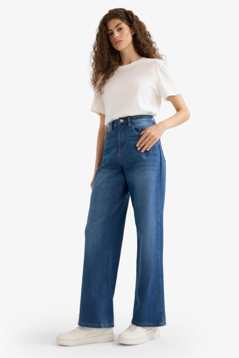 Әйелдерге қою көк релакс пішімі деним Шалбар