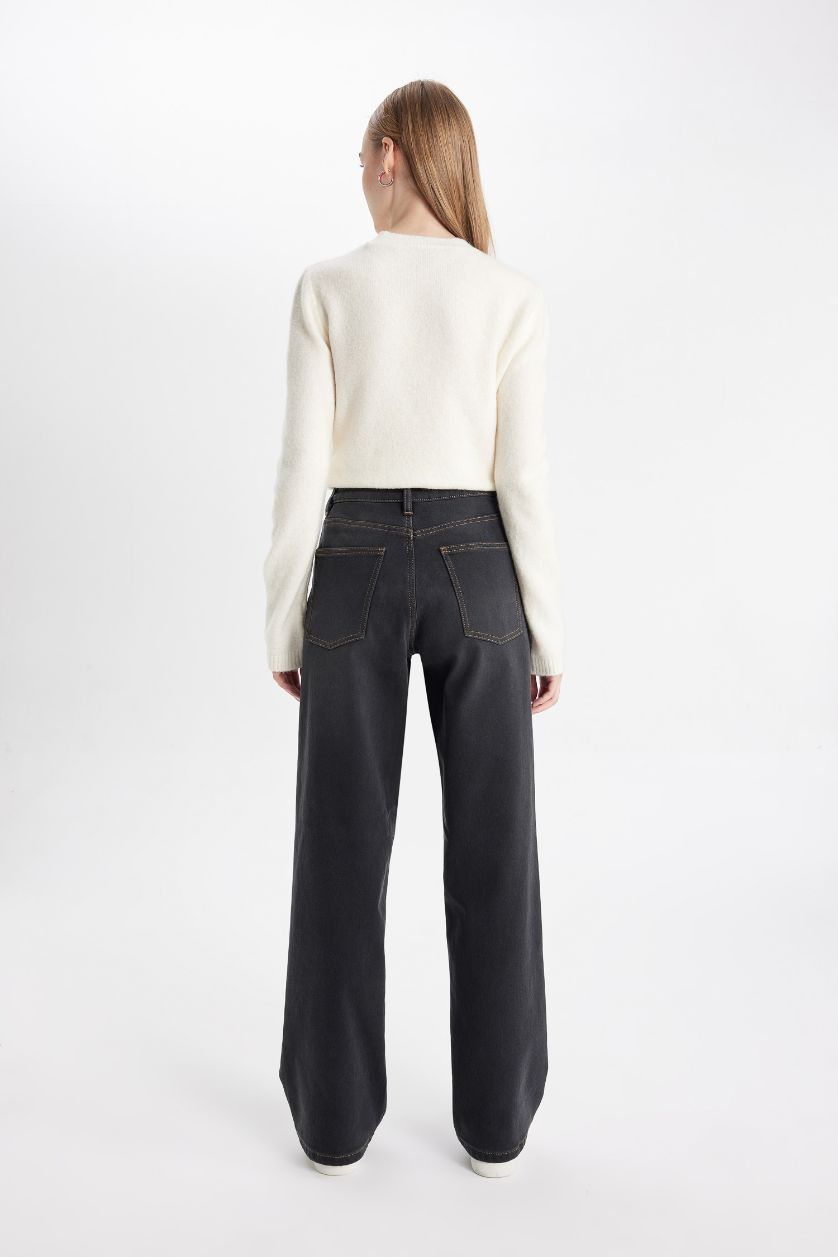 Kadın Antrasit Relax Fit Yüksek Bel Uzun Jean Pantolon