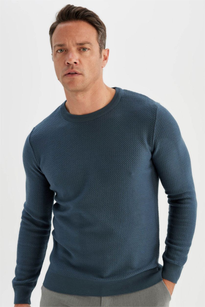 HOMME Indigo Pull en tricot Bleu à coupe standard et col rond