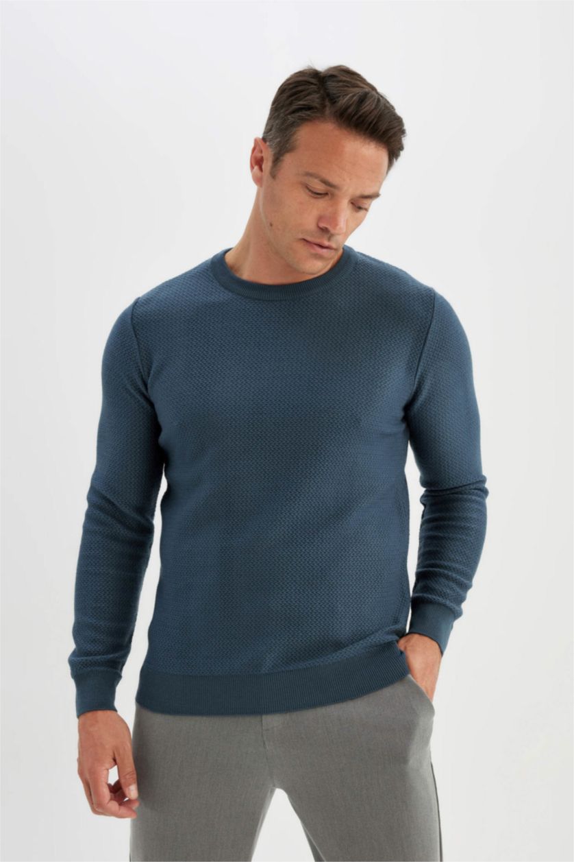 HOMME Indigo Pull en tricot Bleu à coupe standard et col rond
