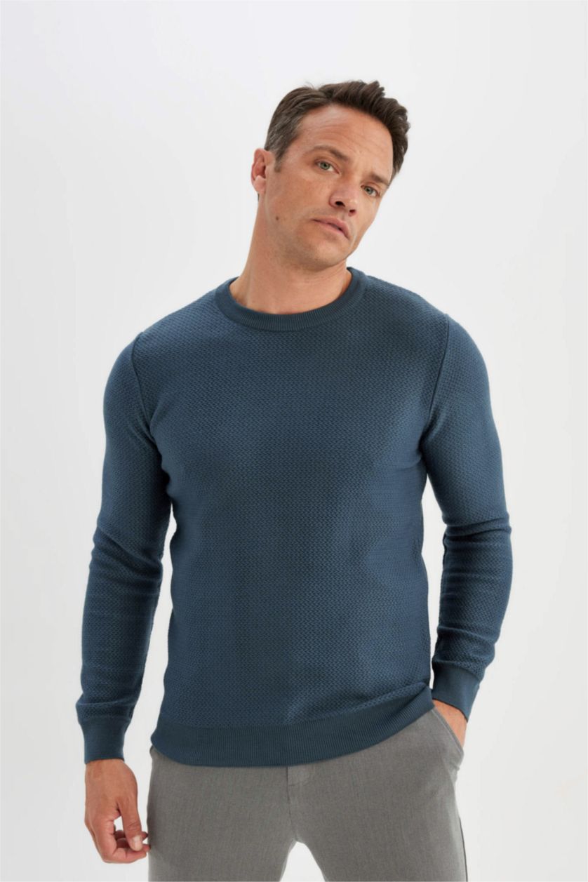 HOMME Indigo Pull en tricot Bleu à coupe standard et col rond