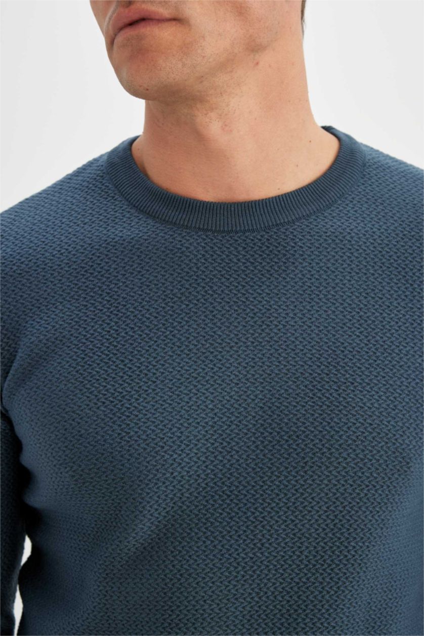 HOMME Indigo Pull en tricot Bleu à coupe standard et col rond