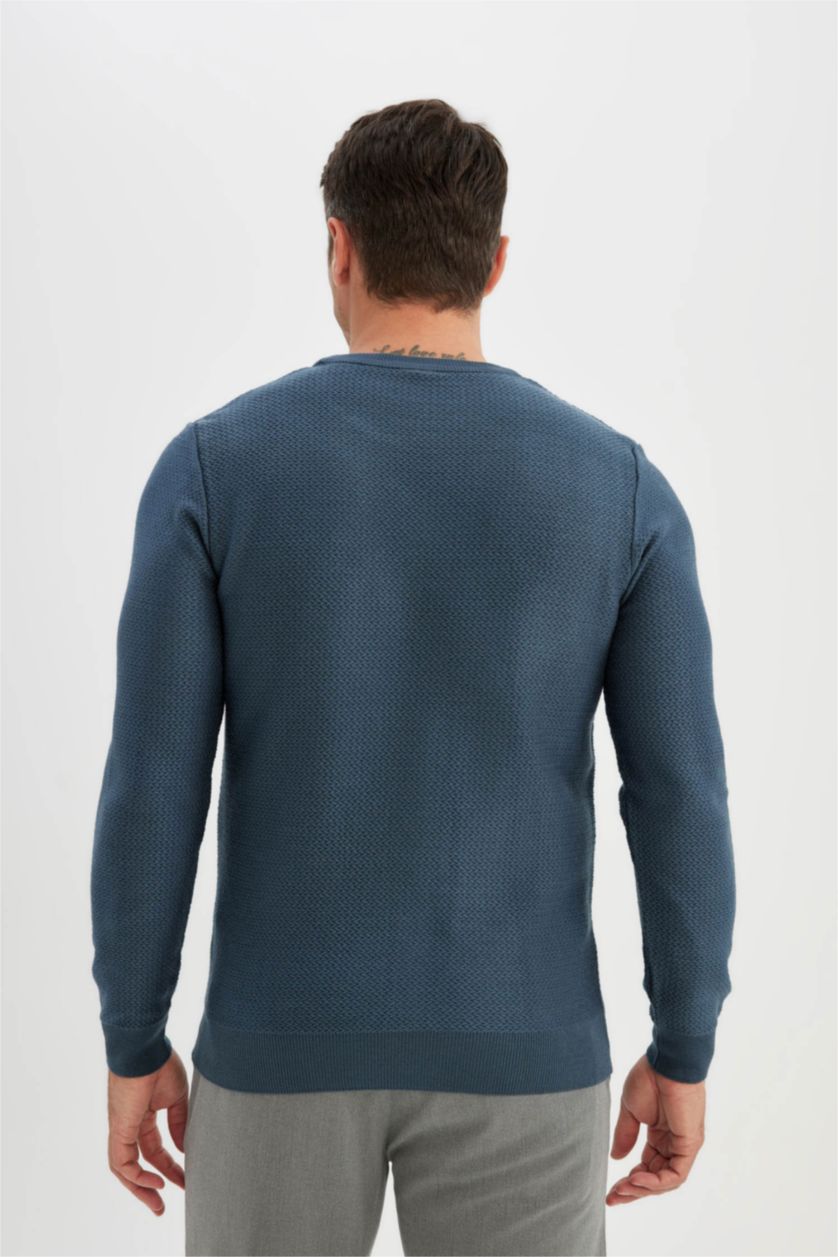 HOMME Indigo Pull en tricot Bleu à coupe standard et col rond