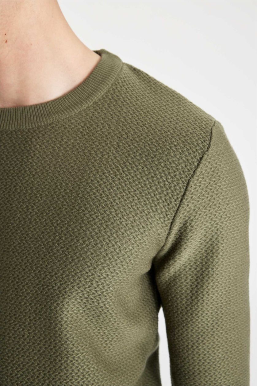 MAN Khaki Standard Fit Crew Neck Textured Knitted Pullover