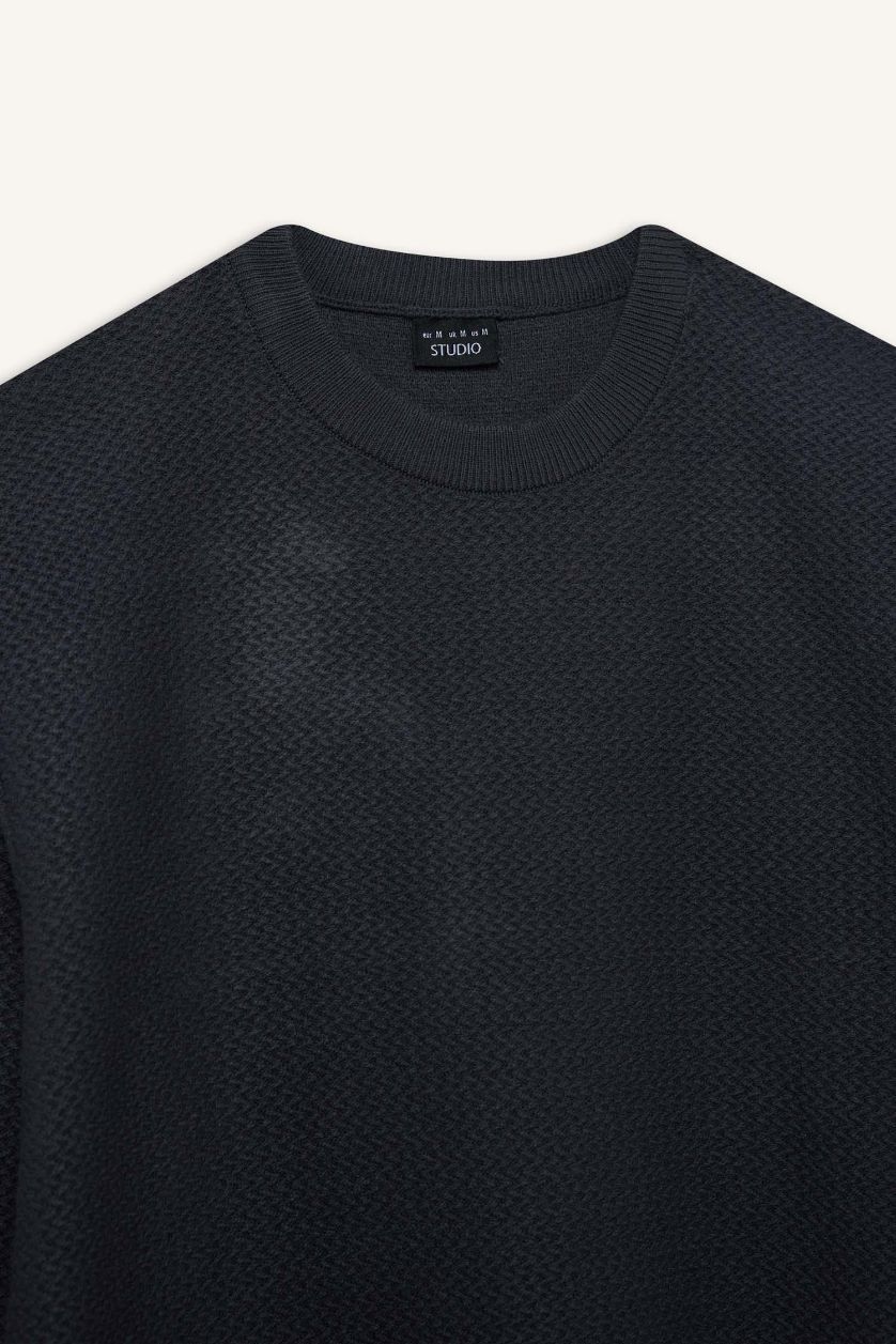 Erkek Antrasit Standart Fıt Bisiklet Yaka Triko Kazak