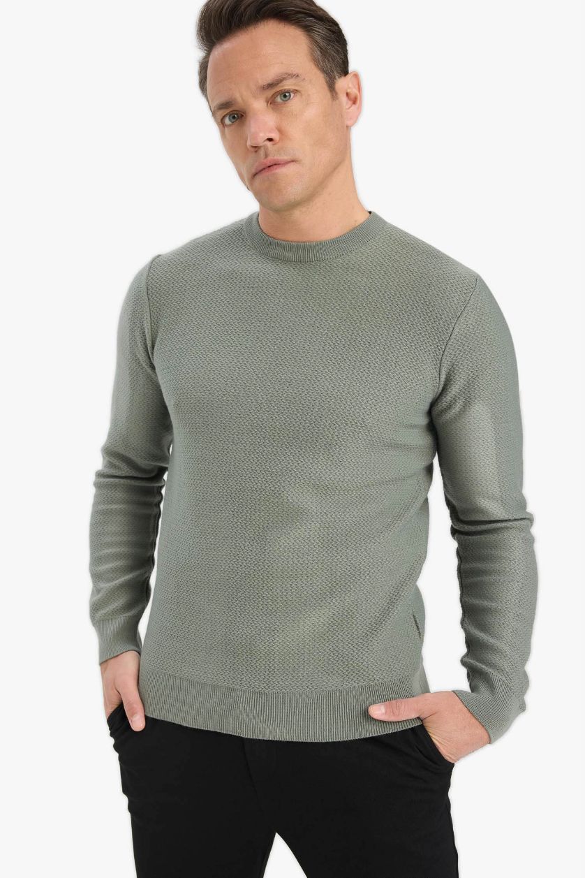 HOMME Vert Pull en tricot à col rond Coupe standard