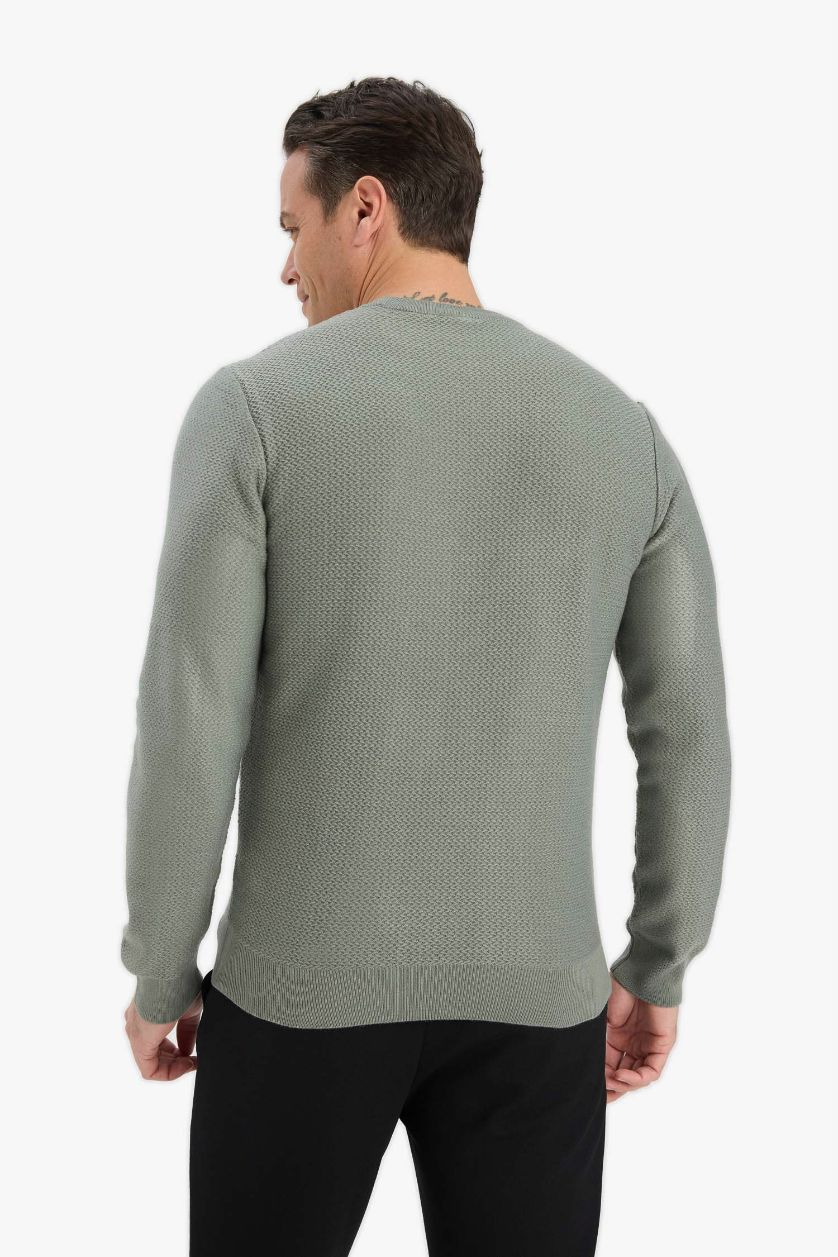 HOMME Vert Pull en tricot à col rond Coupe standard