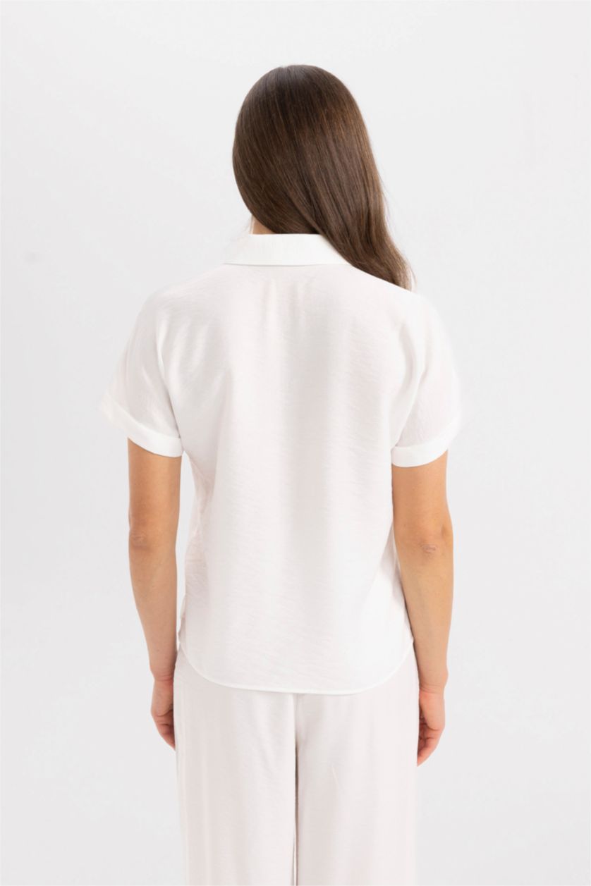 Woman White Regular Fit Short Sleeve White Shirt