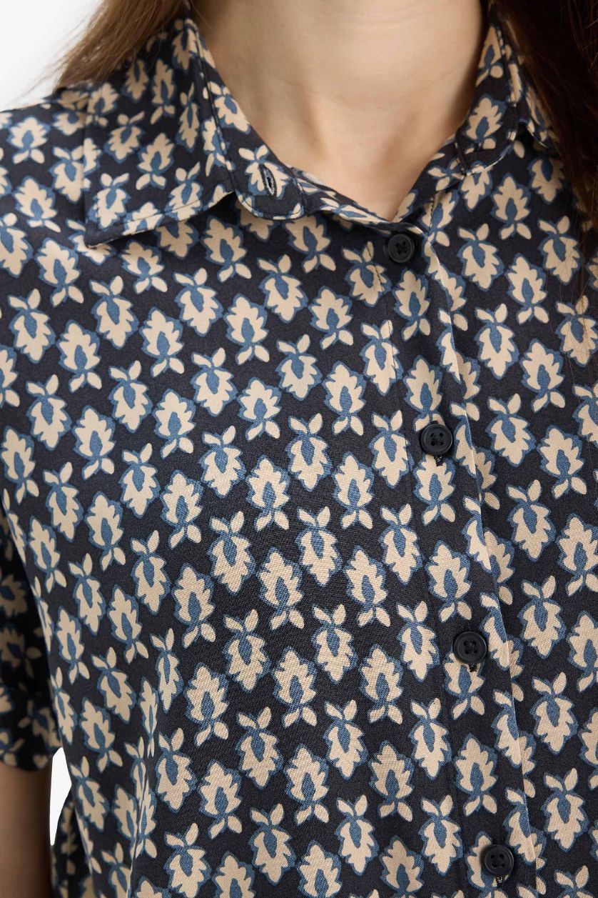 WOMAN NAVY Regular Fit Shirt Collar Short Sleeve Shirt