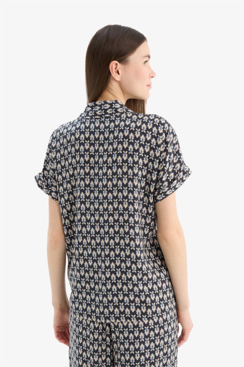 WOMAN NAVY Regular Fit Shirt Collar Short Sleeve Shirt