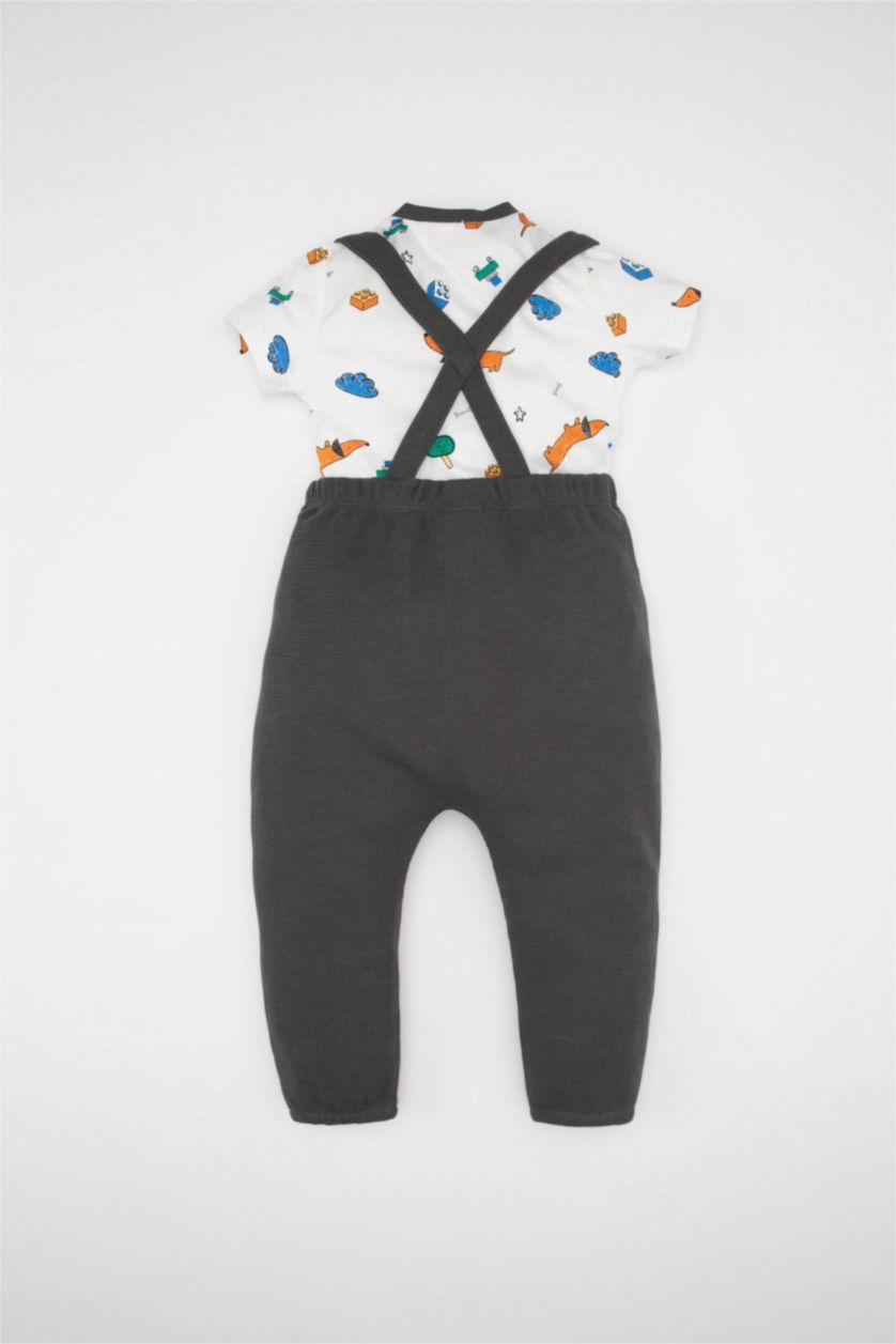 Baby Boy White Baby Boy Dog Printed T-Shirt Salopette 2 Piece Set