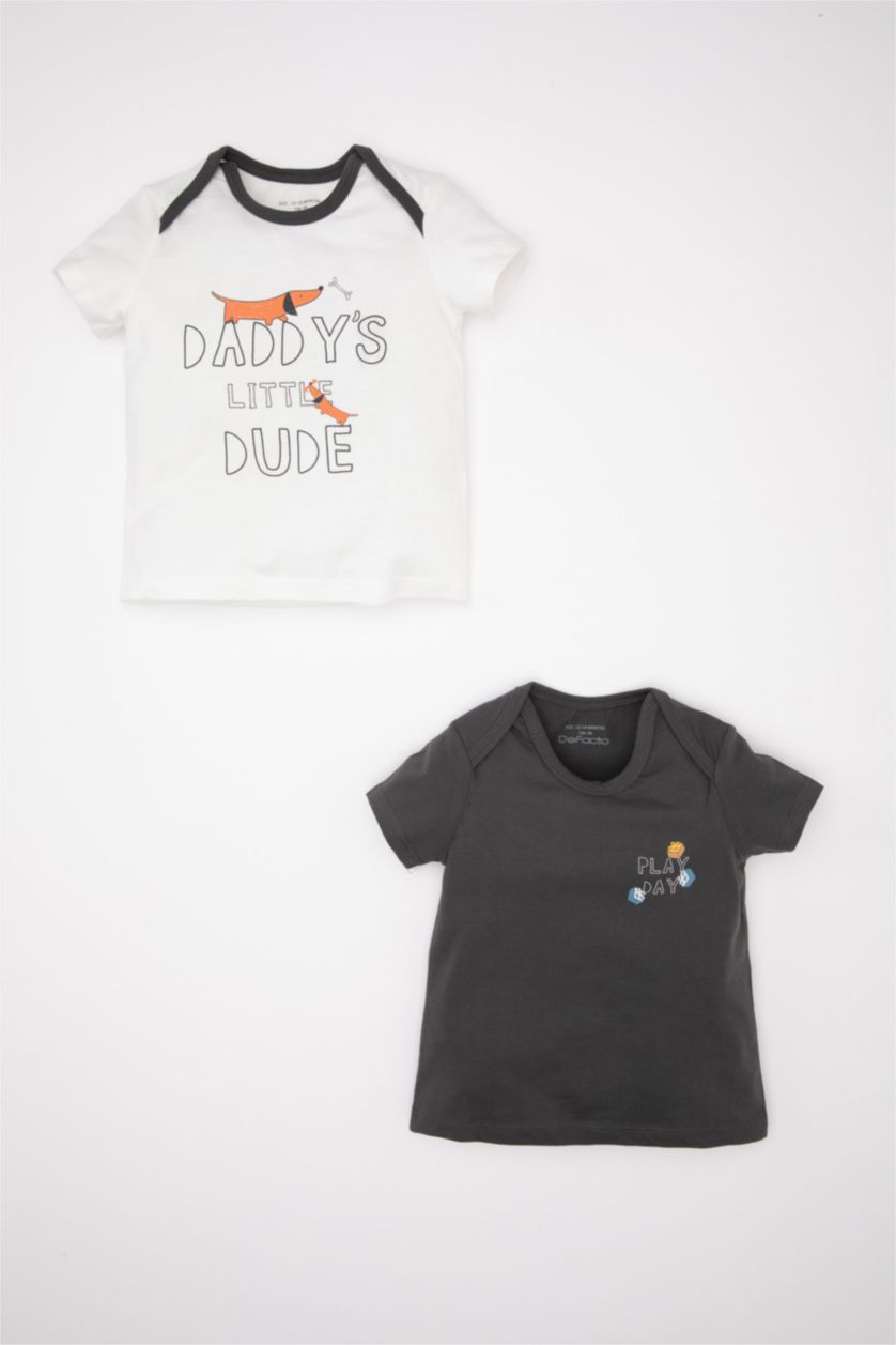 Baby Boy White Baby Boy Newborn Dog Printed Cotton 2 Piece T-Shirt