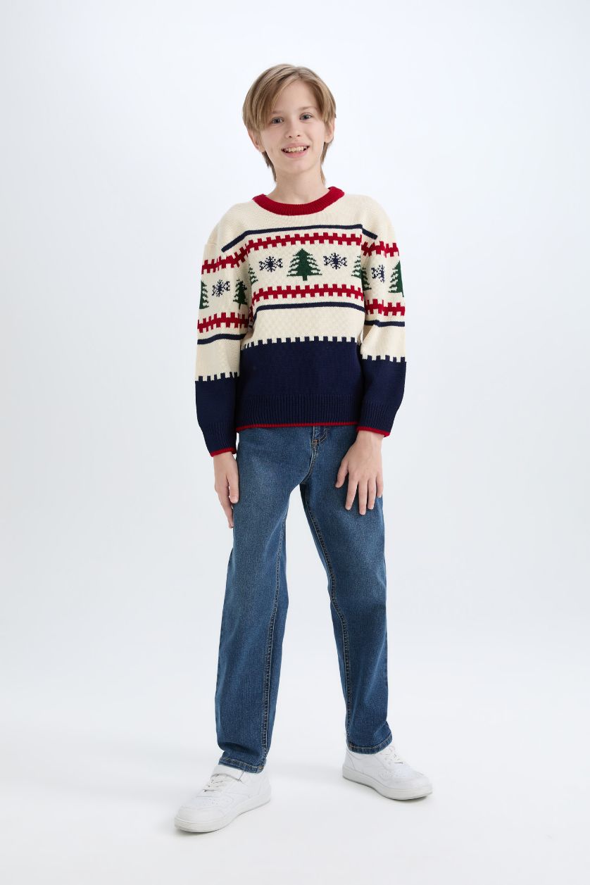 أولاد أزرق بلوفر تريكو قصة عادية برقبة مستديرة