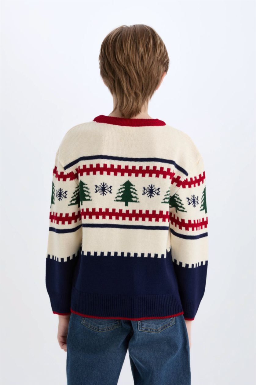 أولاد أزرق بلوفر تريكو قصة عادية برقبة مستديرة