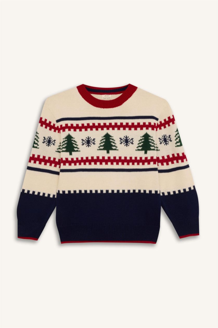 أولاد أزرق بلوفر تريكو قصة عادية برقبة مستديرة