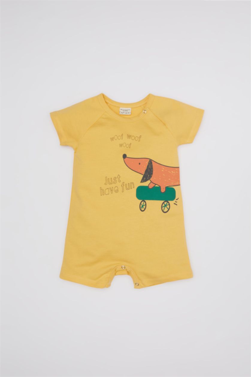 Baby Boy Yellow Baby Boy Newborn Dog Printed Short Sleeve Jumpsuit